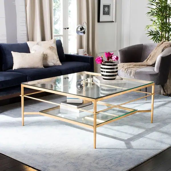 SAFAVIEH Couture High Line Collection Mieka Gold Leaf Cocktail Table - 43 IN W x 43 IN D x 20 IN ... | Bed Bath & Beyond
