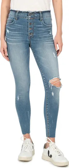 KUT from the Kloth Connie Ripped Exposed Button Raw Hem Ankle Skinny Jeans | Nordstrom | Nordstrom