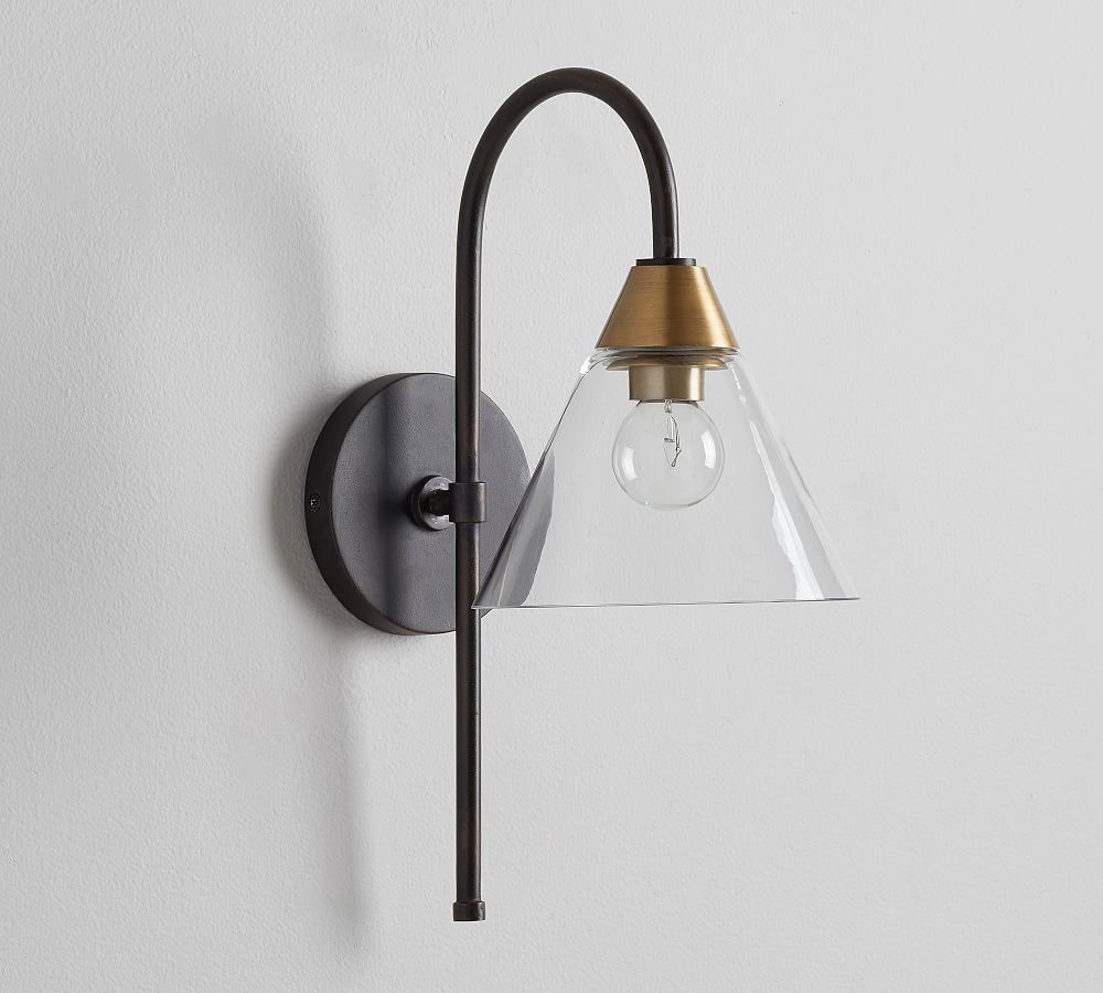 Claremont Glass Sconce, Flared, Bronze | Pottery Barn (US)