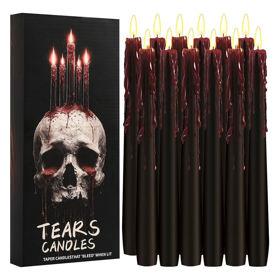12 Pack Halloween Bleeding Candles, Black Vampire Tears Taper Candles Spooky Blood Drip Candles S... | Amazon (US)