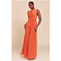 Orange Double Layer Soft Touch Drop Waist Ruched Maxi Dress | PrettyLittleThing US