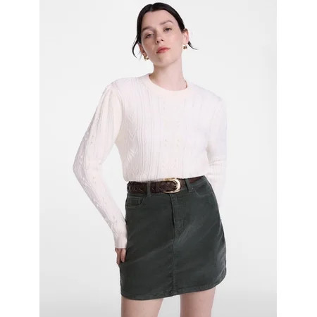 Scenario Women's Pointelle Sweater with Long Puff Sleeves, Lightweight, Sizes XS-XXXL | Walmart (US)