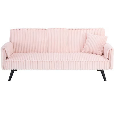 TiramisuBest 72" Minimalist Pink Corduroy Sofa,3-Seater Convertible Couch with Adjustable Backrest and Hidden Cup Holders for Living or Bedroom | Target