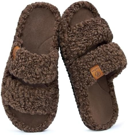 EverFoams Womens Fuzzy Open-toe Slippers Soft Comfy Memory Foam Indoor House Shoes | Amazon (US)