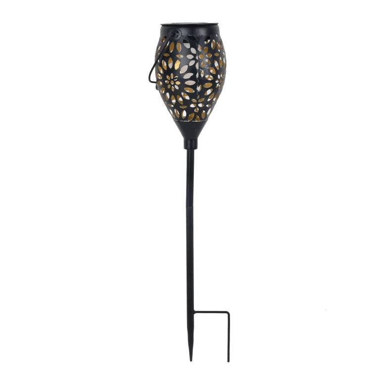 Mainstays Outdoor 22.3" H x 4.1" L x 4.1" W Solar Black Metal Flickering LED Pathway Light | Walmart (US)