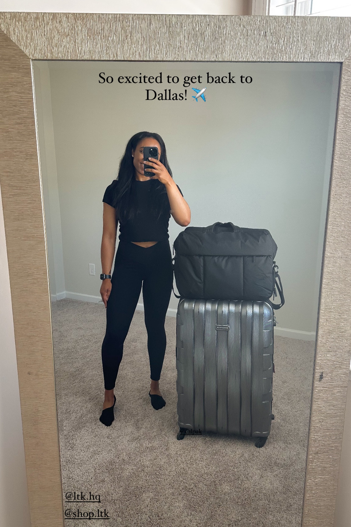 On my way to LTK HQ in Dallas, TX and cannot wait to be reunited with my work fam! 

I’ve LOVED using my large Calpak Duffel for travels, day trips, and weekend getaways! Such a great purchase and also makes a great gift!

I’m also alwayssss considerate of dressing comfortably (while still looking cute, of course) for travel days. I wear these AE leggings a TON! They have a nice curve/wrap design in the front and look so good on. And this black crop top from Aritzia has come in clutch SO many times. Paired this outfit with these no-show socks that actually stay up + my black vans! 

Linking it all for you here! 🫶🏽

#LTKTravel #LTKFindsUnder100 #LTKFindsUnder50