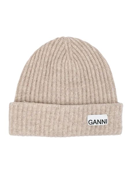 Ganni Logo Patch Rib-Knit Beanie | Cettire Global