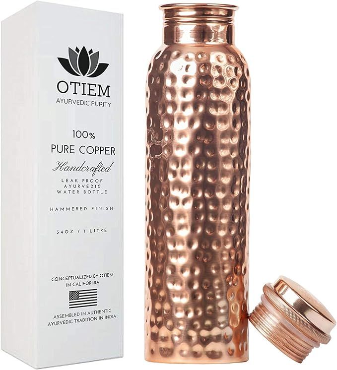 Otiem Copper Water Bottle 34 Oz Copper Bottle Water with Lid - Ayurvedic Copper Drinking Vessel -... | Amazon (US)