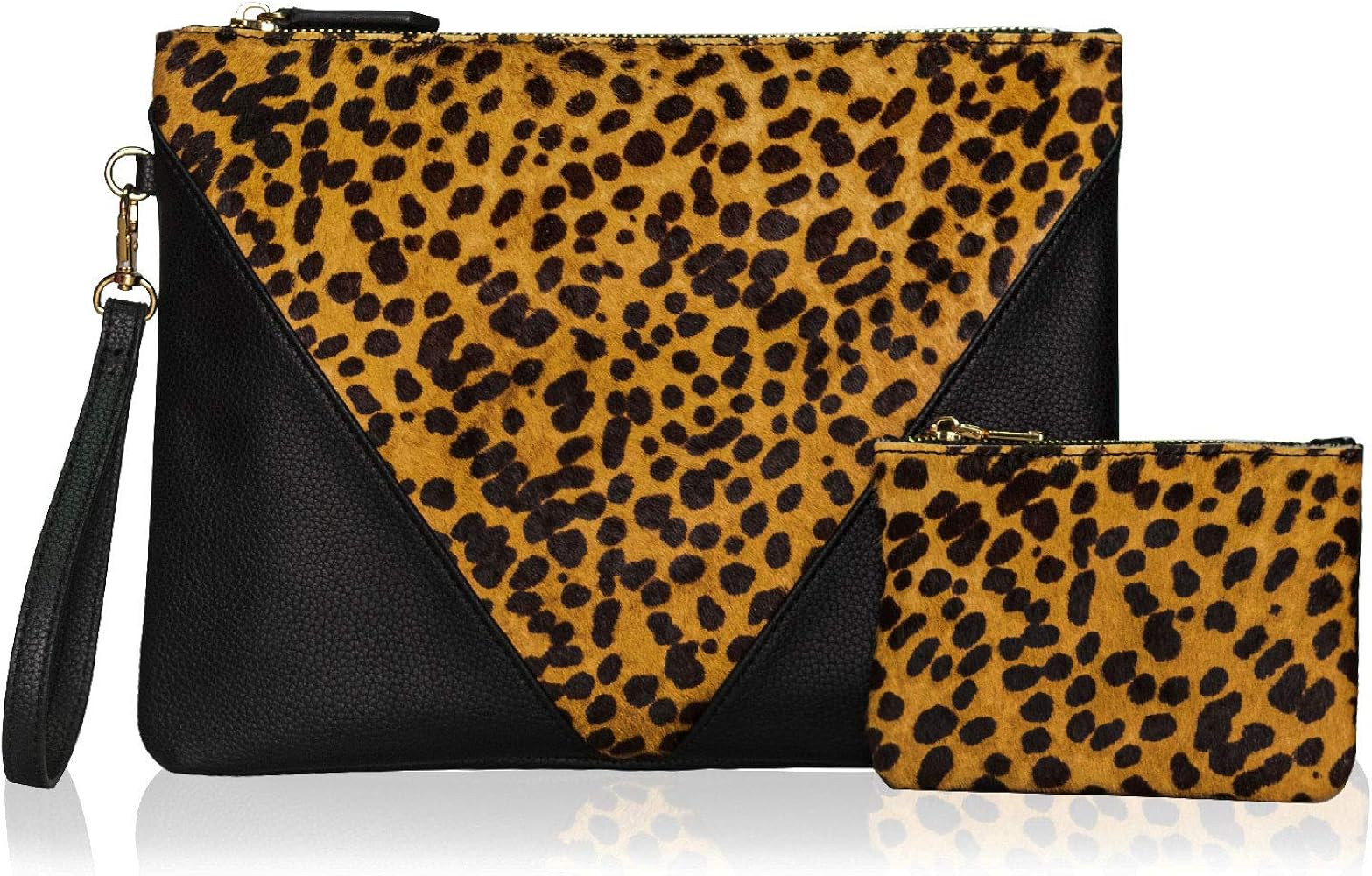 Leopard Clutch with Coin leopard Purse for women wristlet Wallet Genuine Leather Haircalf Ladies ... | Amazon (US)