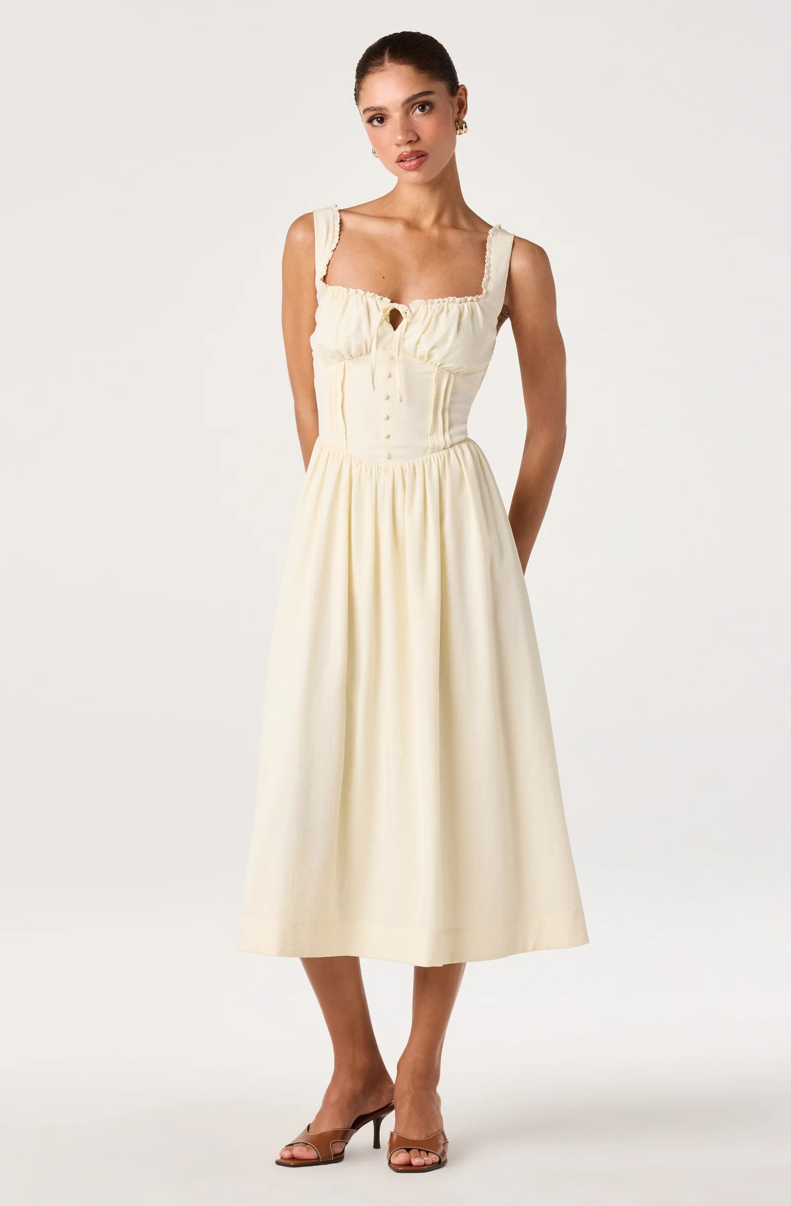 Sahana Crochet Trim Milkmaid Dress - Buttercream / XS | ASTR The Label (US)