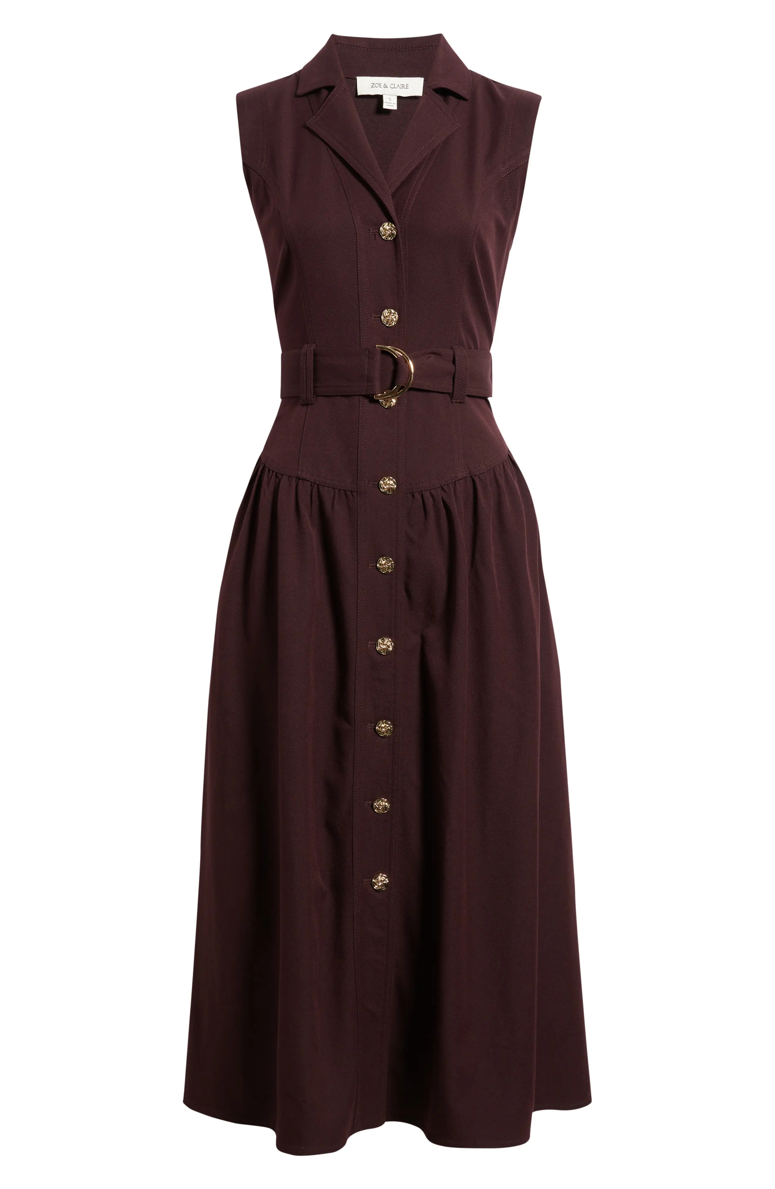ZOE AND CLAIRE Notched Collar Sleeveless Midi Dress (Women) | Nordstrom | Nordstrom