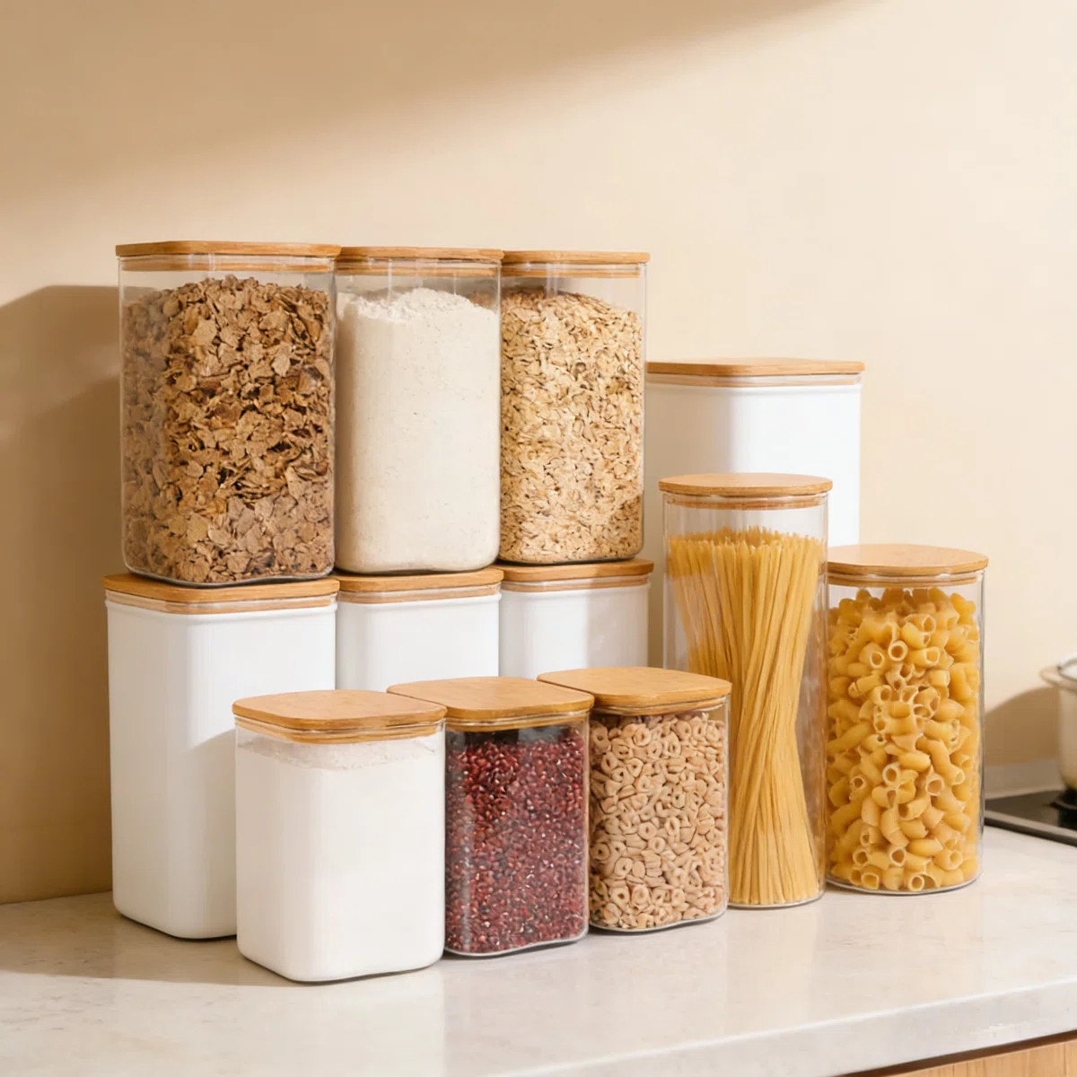 Airtight Glass Food Storage Containers With Bamboo Lids, 4.6 Quart Large Square Jars For Flour, S... | Wayfair North America