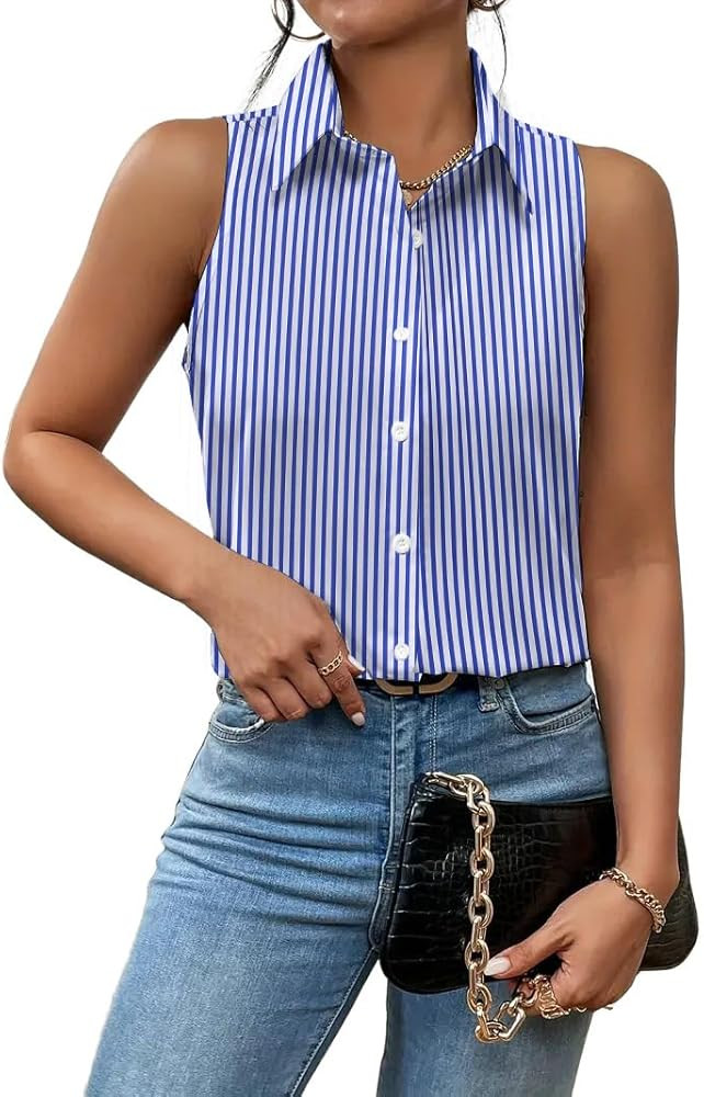 Zeagoo Sleeveless Blouses for Women Summer Casual Button Down Shirts Flower Tank Tops Fashion | Amazon (US)