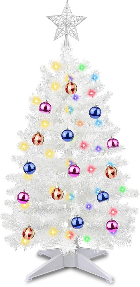 3 Feet White Tinsel Christmas Tree 12 Modes Dual Color Change Timer DIY 50 Warm White & Multicolo... | Amazon (US)