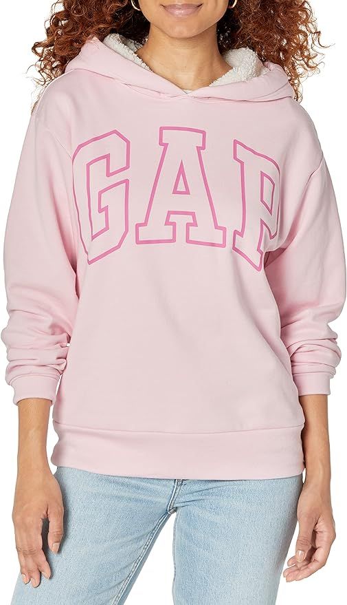 GAP Women's Logo Sherpa Lined Hooded Sweatshirt | Amazon (US)