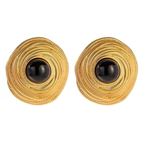 House of Hunter Gold & Black Vintage Stud Statement Earrings – Bold Lightweight Retro Jewelry for Women | Amazon (US)