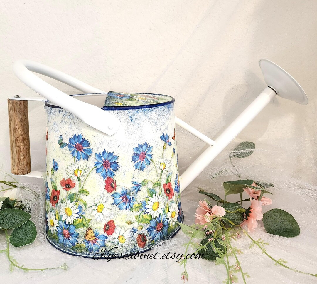 Decoupage 'Blue Cornflowers' Metal Watering Can: 1.5 Gallons, Hand Painted, Removable Spout | Etsy (Global)