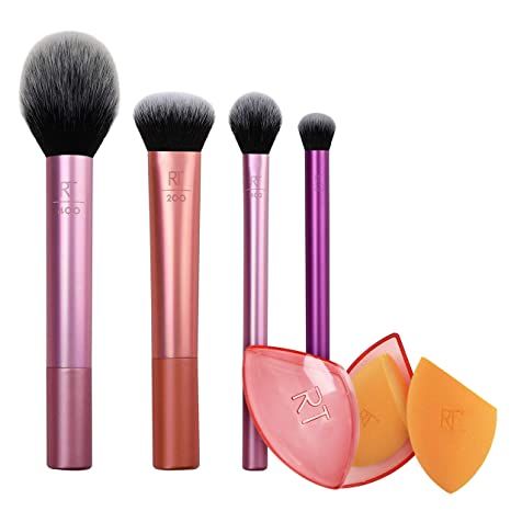 Real Techniques Makeup Brush Set with Travel Sponge Blender for Eyeshadow, Foundation, Blush, and... | Amazon (US)