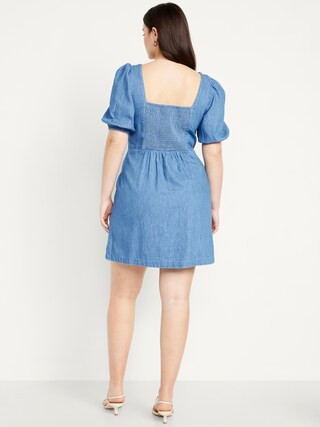 Puff-Sleeve Jean Mini Dress | Old Navy (US)