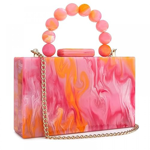 Gets Acrylic Clutch Purses for Women Marbling Beads Chain Purses and Handbags Elegant Banquet Evening Crossbody Bag (T Orange Red) | Amazon (US)