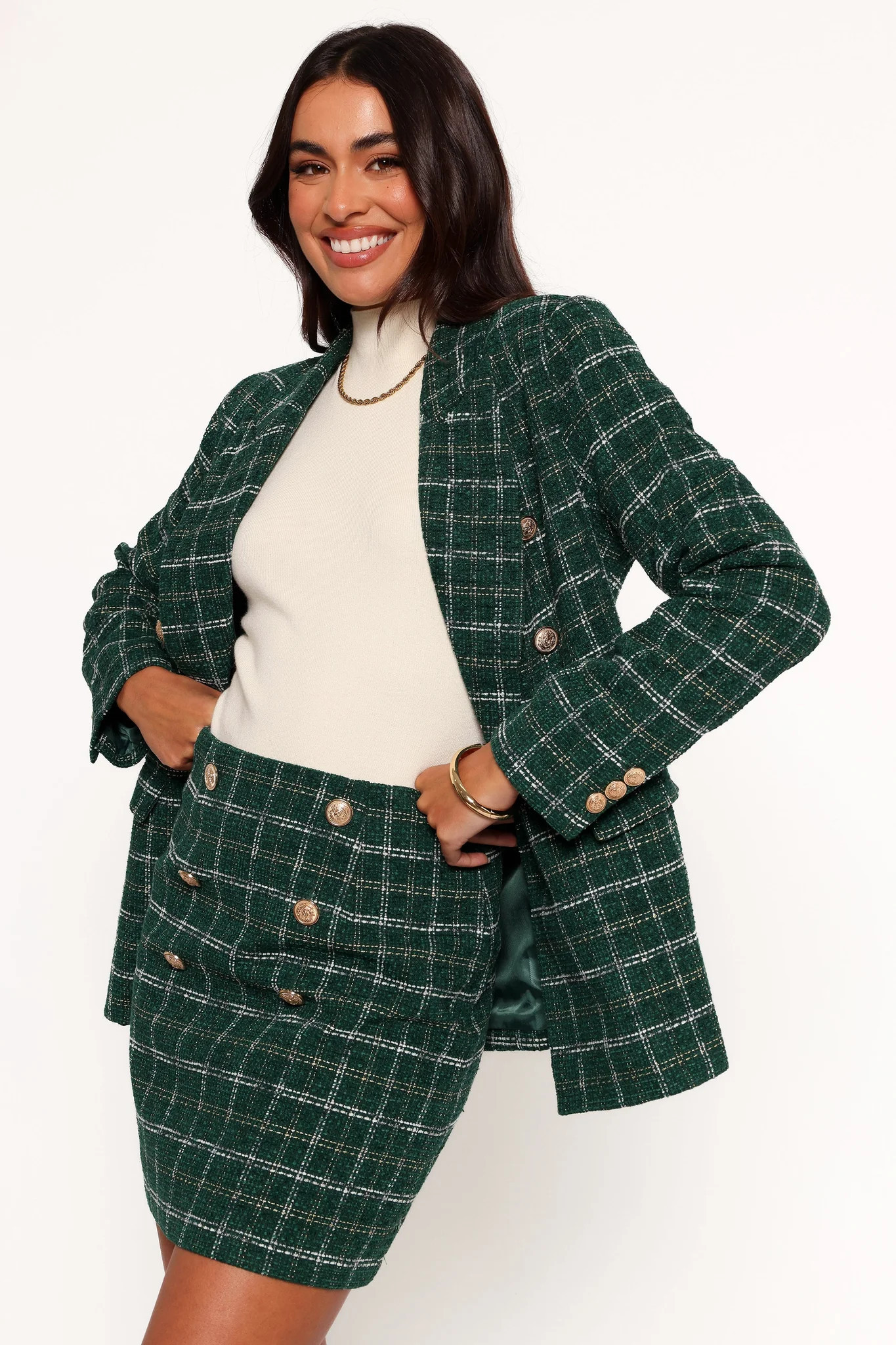 Jules Twill Plaid Blazer - Green | Petal & Pup (US)