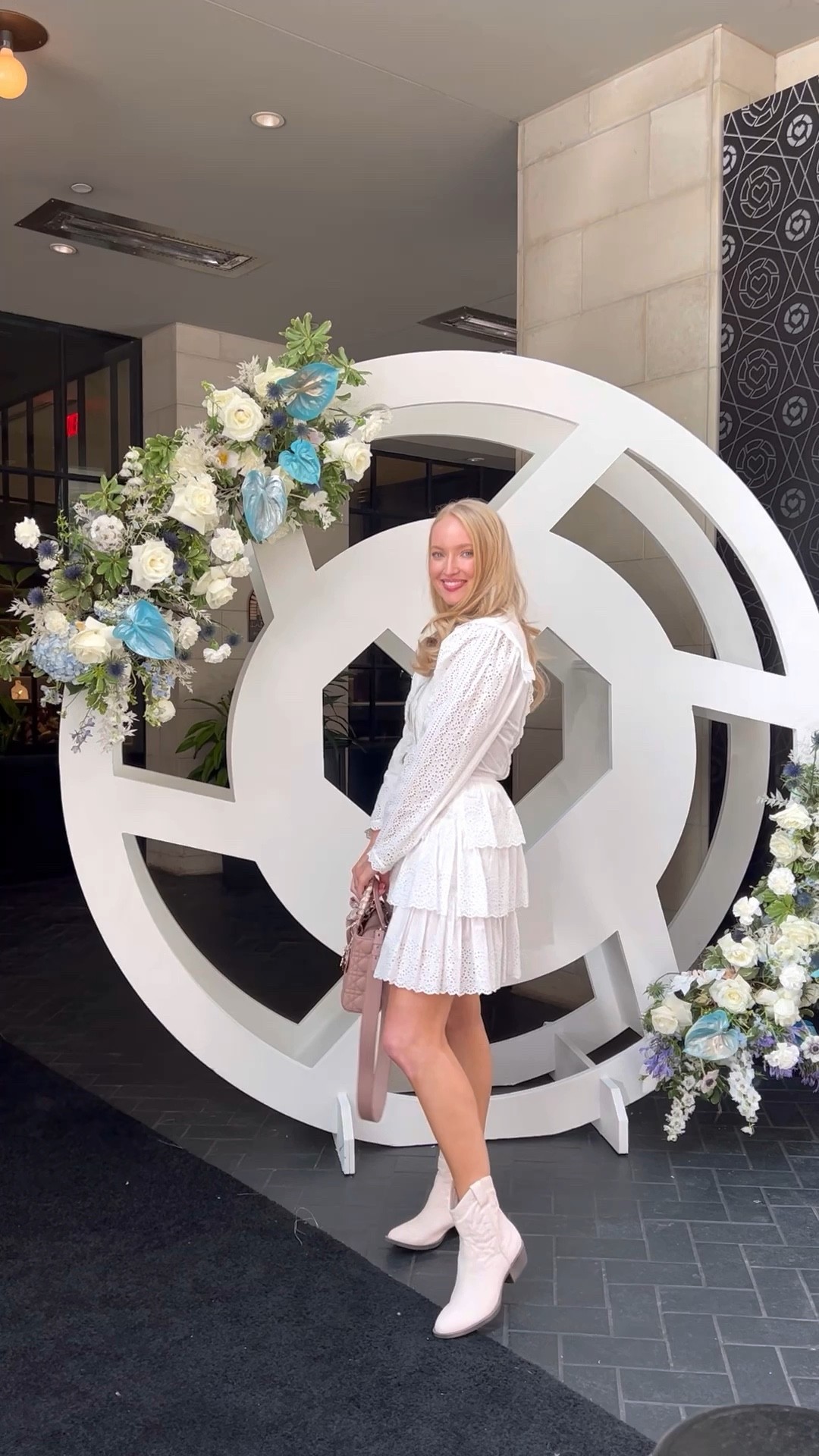 Feminine Texas chic outfit for LTKcon night 1 
Blush western boots run tts
Ulla Johnson White dress on sale: size 6