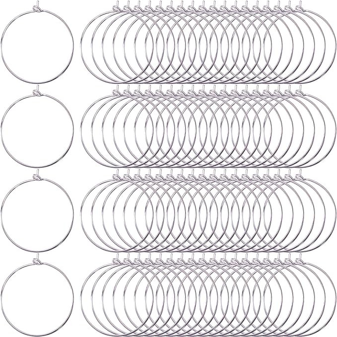 300 Pieces Wine Glass Charm Rings DIY Your Own Wine GLass Marker Silver Plated Open Hoop Earring ... | Amazon (US)