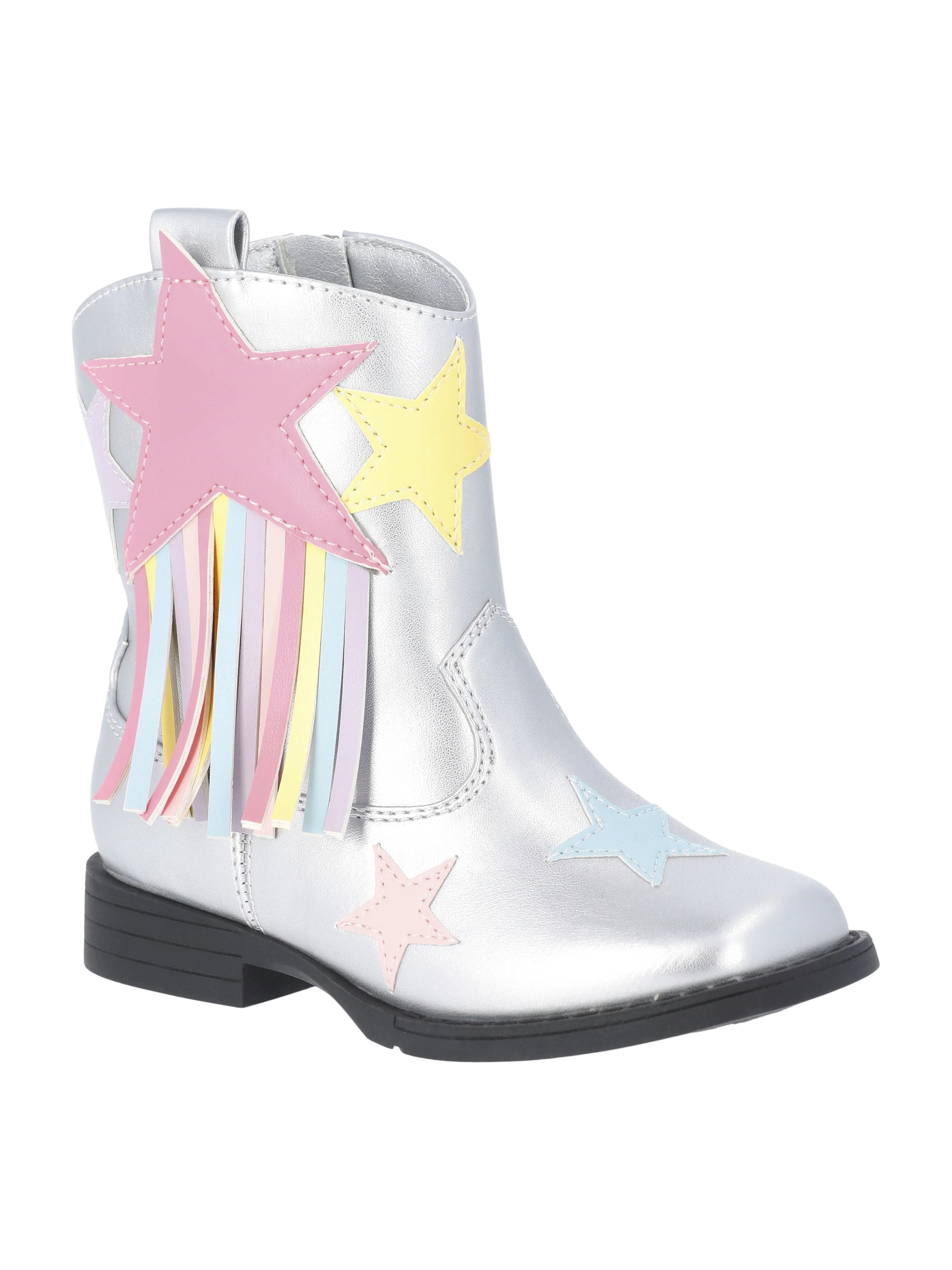Wonder Nation Toddler Girls' Silver Tone Cowboy Boots with Fringe | Walmart (US)
