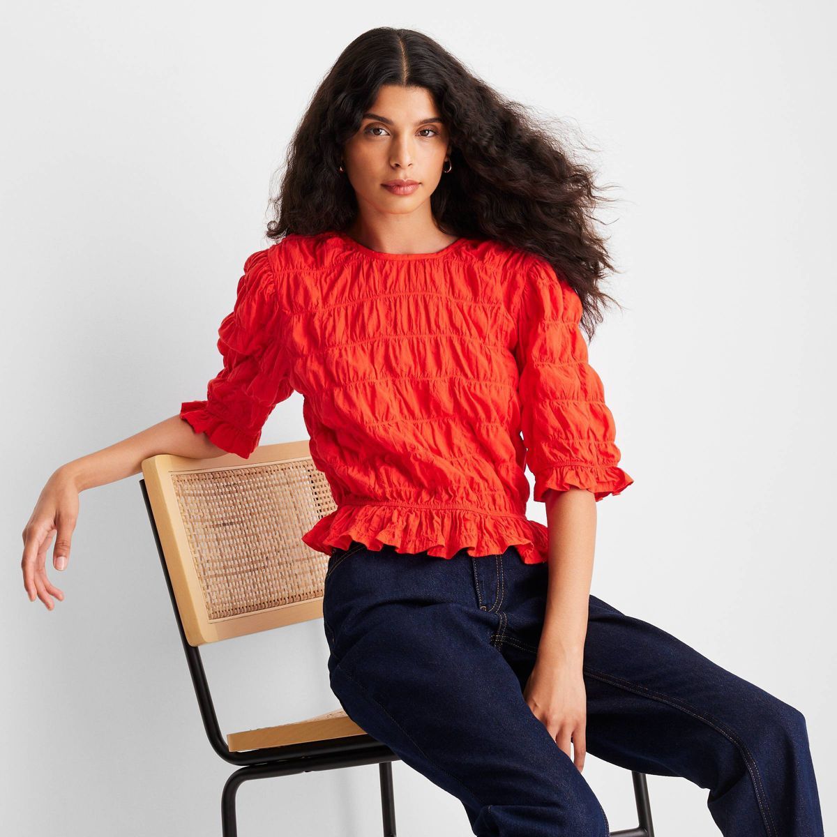 Women's Elbow Sleeve Ruffle Textured Top - Future Collective™ with Reese Blutstein | Target
