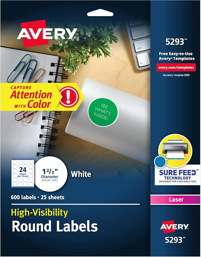 Avery High Visibility Round Labels, Sure Feed Technology, 1-2/3" Diameter, White Customizable Bla... | Amazon (US)