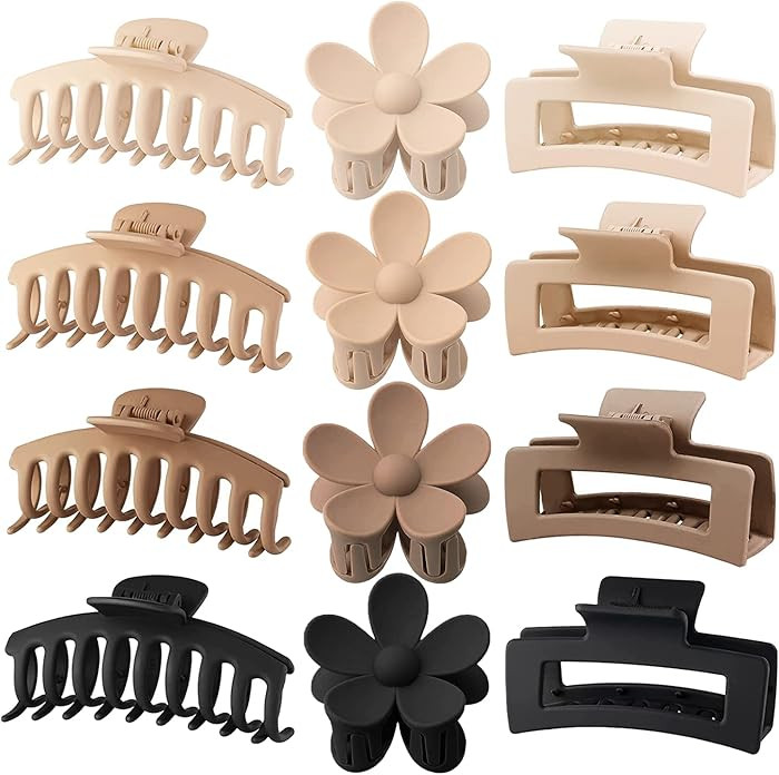 Large Hair Claw Clips 12 Pack, Flower Hair Clips for Thin Hair, Big Square Matte Strong hold for ... | Amazon (US)