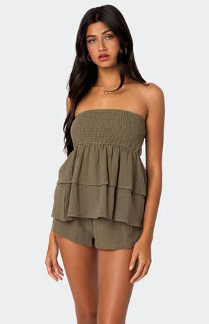Edikted Harleigh Ruffled Linen Look Tube Top | PacSun