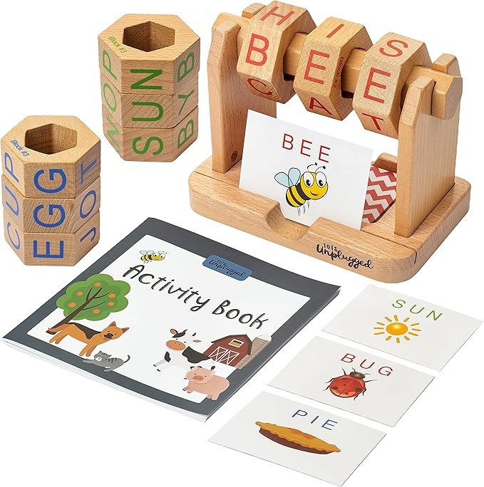 Real Wood Spin and Read Montessori Phonetic Reading Blocks Combines Spelling Blocks with Phonics ... | Amazon (US)