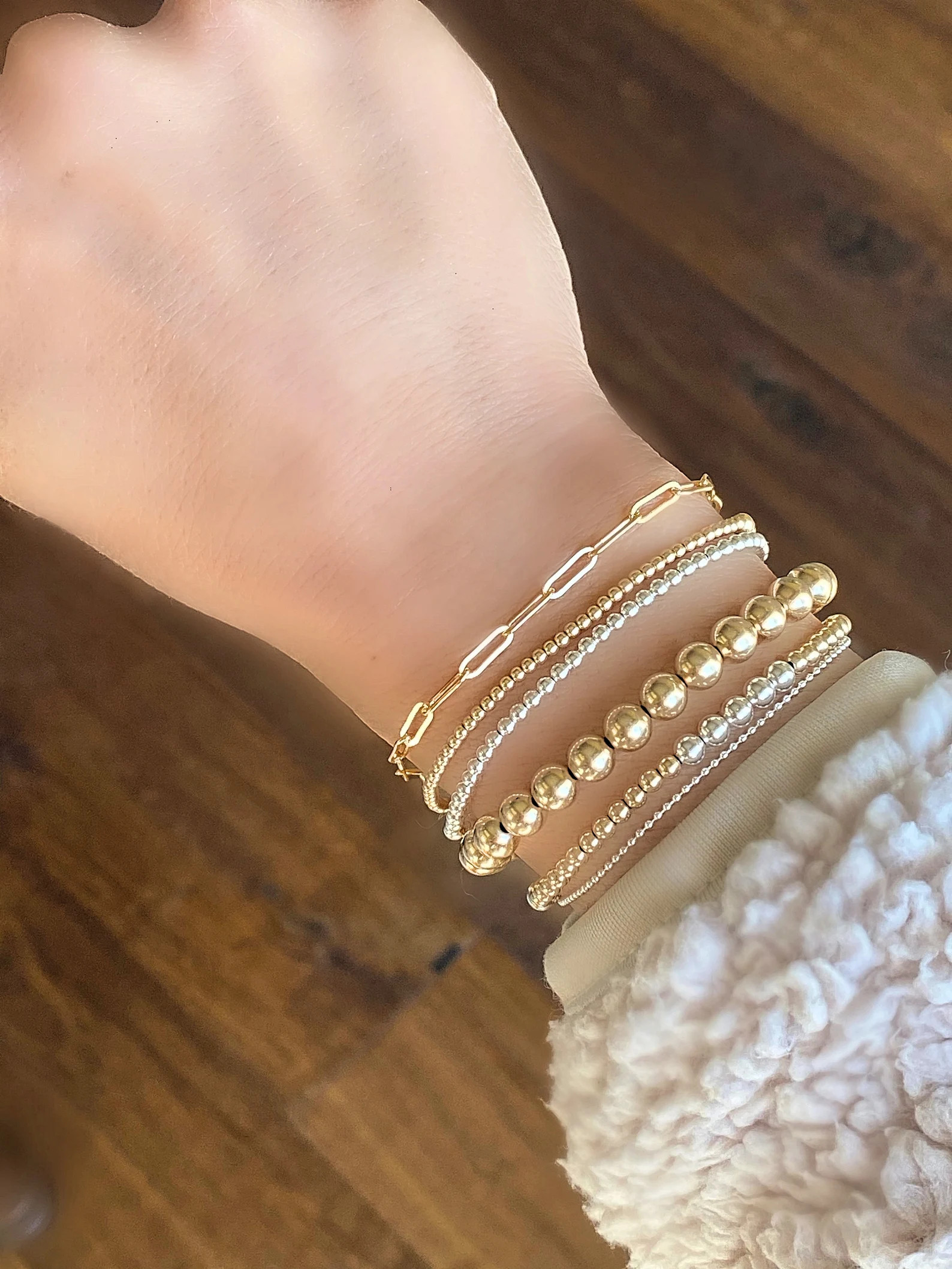 Gold Bead Bracelet Set, Minimalist Jewelry Bracelet, 14K Gold Filled Beaded Bracelet Stack, Stret... | Etsy (US)