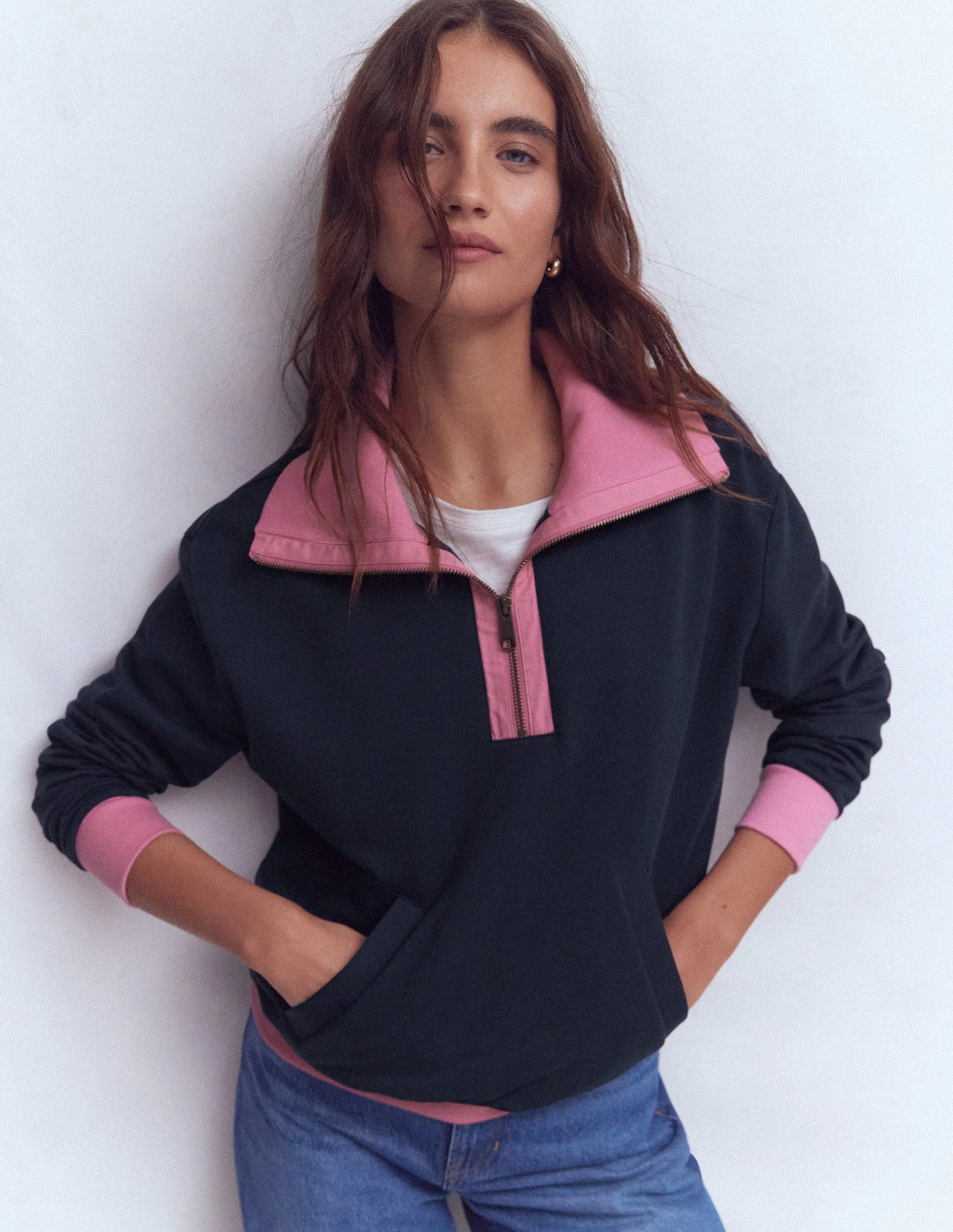 Colourblock Sweatshirt-Pink and Navy | Boden (US)