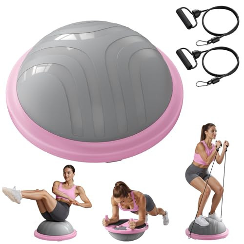 MERACH 3-in-1 Balance Ball Trainer 18'' Lightweight Yoga Stability Ball with Foot Pump & Bands 300lbs Anti-Slip Design for Home Workouts & Therapy​, Pink | Amazon (US)