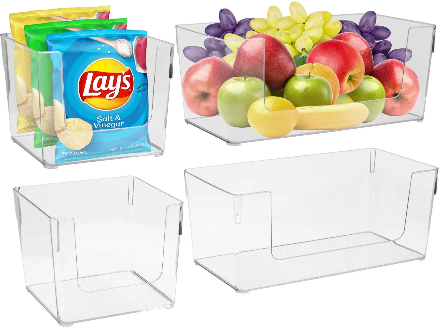 Sorbus Open Plastic Storage Bins Combo Set - Clear Pantry Organizer Box Bin Containers for Organi... | Walmart (US)