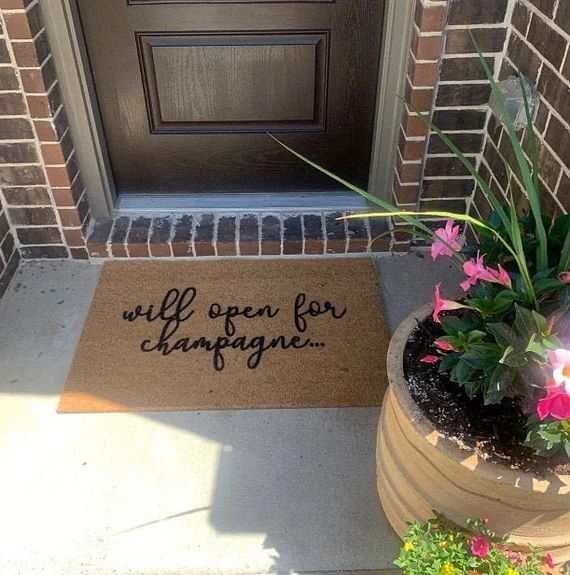 Will Open For Champagne Flocked Coir Doormat, Outdoor Welcome Mat, Custom Personalized Door Mat, ... | Etsy (US)