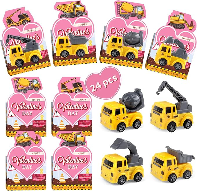 Valentines Day Gifts for Kids, 24 Pack Trucks Valentines Cards with Construction Vehicles Toys Ca... | Amazon (US)