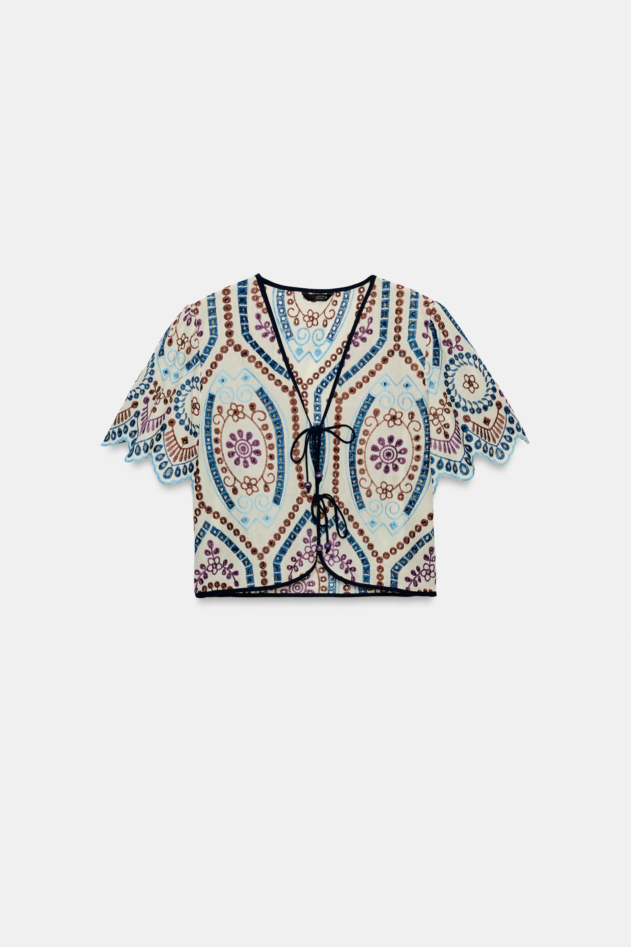 EMBROIDERED EYELET CROP TOP | Zara US