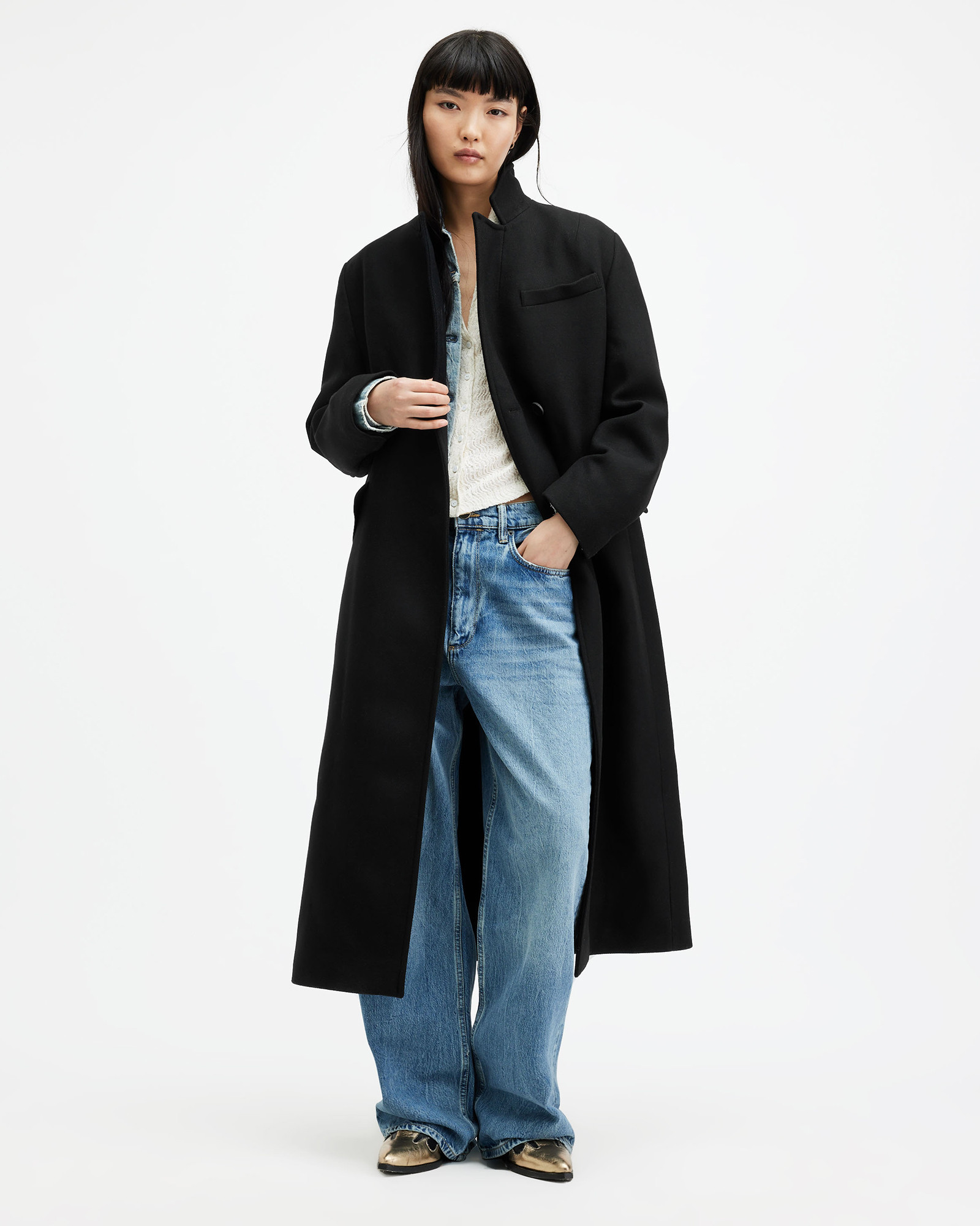 James Wool Blend Maxi Length Coat Black | ALLSAINTS | AllSaints UK