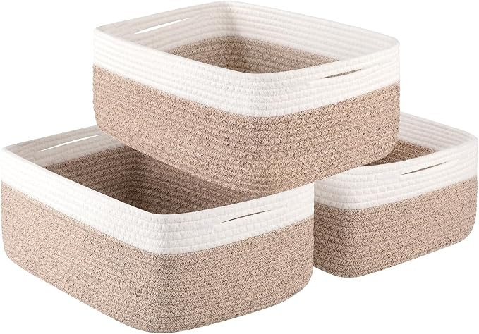 Storage Baskets for Organizing 3 Pack, Woven Baskets for Shelves, Closet Organizer Bins Empty Gif... | Amazon (US)