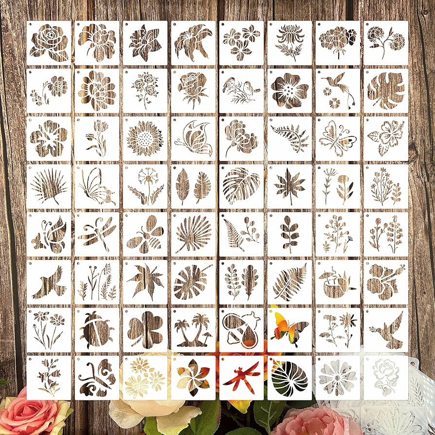 Flower Stencils for Painting, 64pcs 3 Inch Stencils for Crafts Rock Painting Stencils Plastic Reu... | Amazon (US)