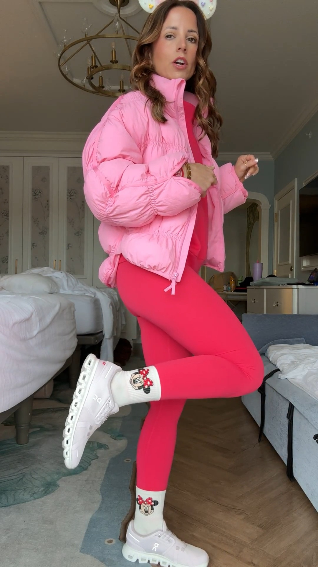 My Disney #ootd! New Target athleisure. New Target activewear. Spring activewear. Pink puffer jacket in XXS. Pink mockneck sweatshirt in XXS and pink leggings in XXS. On cloud 6 sneakers are TTS. Color is lilac.

#LTKTravel #LTKootd #LTKActive