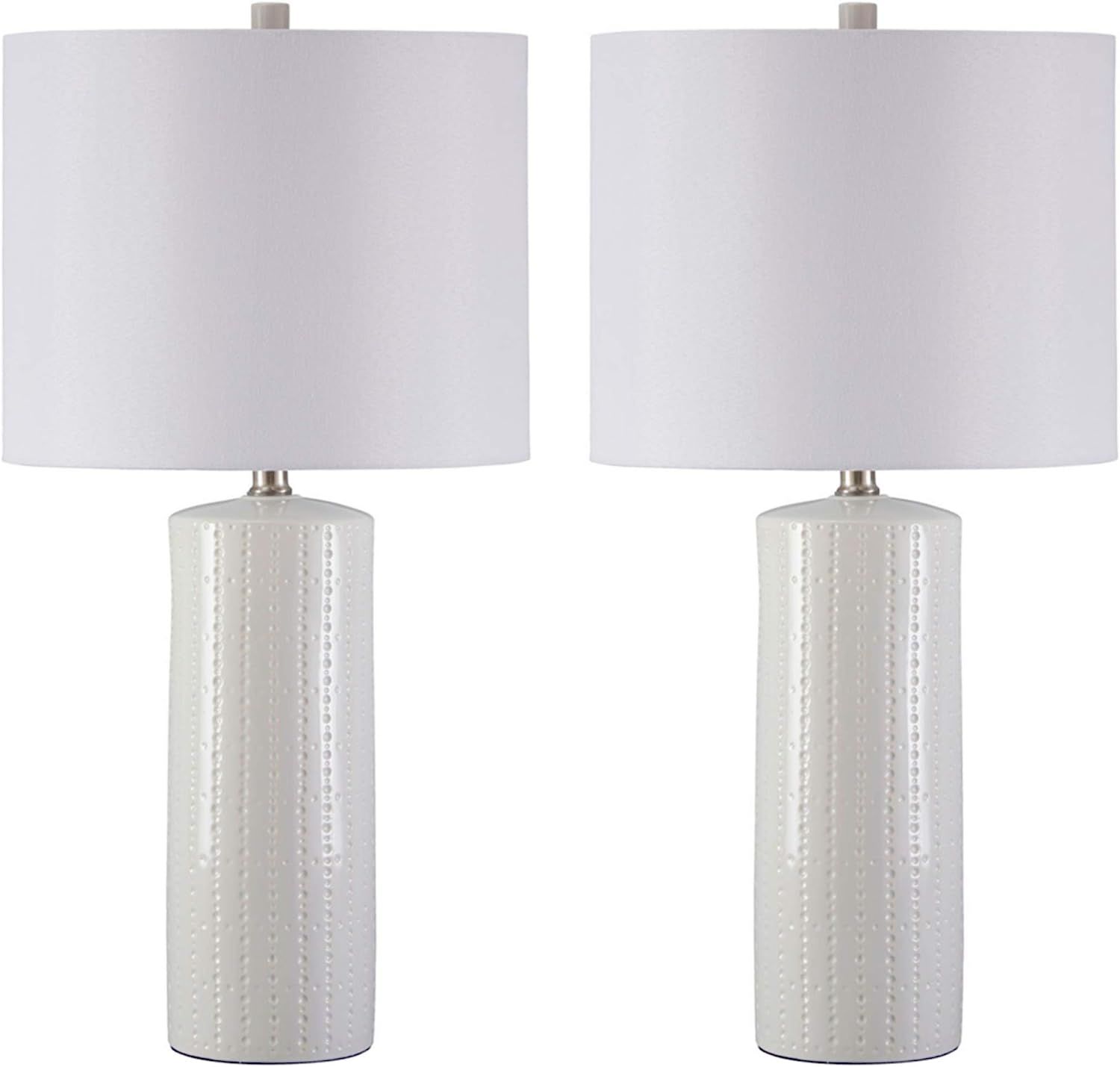 Signature Design by Ashley Steuben Textured Ceramic Table Lamp, Set of 2, 25", Solid White | Amazon (US)