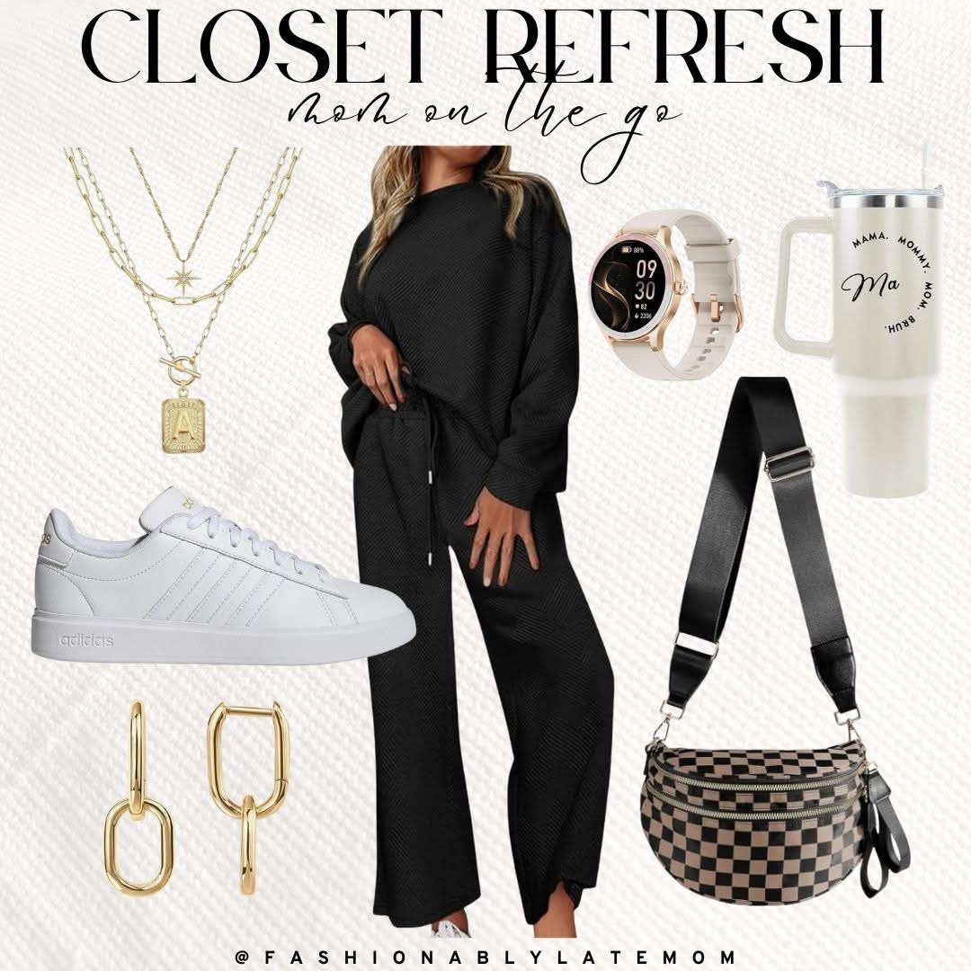 Mom on the go!

Fashionablylatemom. 
Black sweatset. 
Womens clothing. 
Black sweatshirt. 
Black sweatpants. 
Womens 2 piece set. 
Womens white sneakers. 
Womens shoes. 
Adidas sneakers. 
Black ans white crossbody. 
Checkered crossbody. 
Womens belt bag. 
Womens smart watch. 
Smart watch. 
Gold jewelry. 
Gpld earrings. 
Gold hoops. 
Stacked hoop earrings. 
Gold stackable necklaces. 
Gold necklace. 
Initial necklace. 
Gift for mom. 
40 oz. tumblr. 
Womens water bottle. 

#LTKShoeCrush #LTKStyleTip #LTKSeasonal