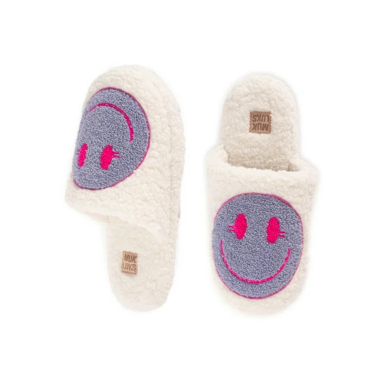 Muk Luks Women's Happy Face Faux Shearling Slide Slipper | Walmart (US)