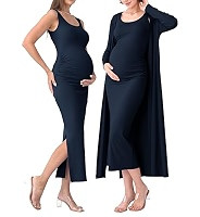 Rnxrbb 2 PCS Spring Summer Maternity Dress Cardigan Set Bodycon Maxi Formal Dresses Boho Baby Sho... | Amazon (US)