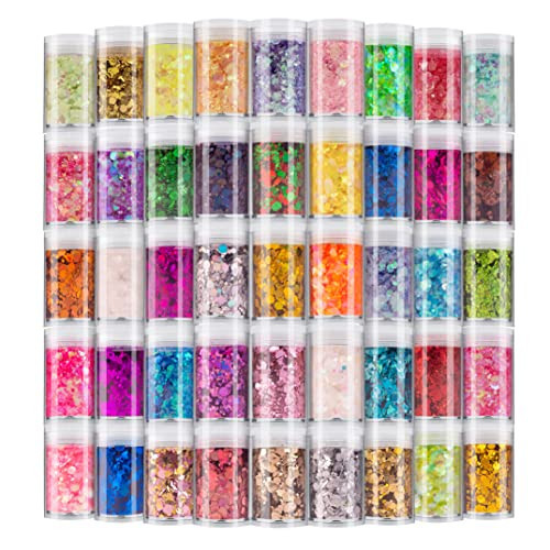 Holographic Chunky and Fine Glitter Mix, 45 Colors Festival Sequins & Powder, Iridescent Flakes, Cosmetic Face Body Eye Hair Nail Art Resin Tumbler Loose Glitter | Amazon (US)