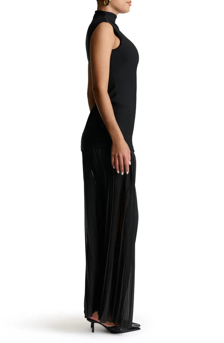 Funnel Neck Mixed Media Maxi Dress | Nordstrom